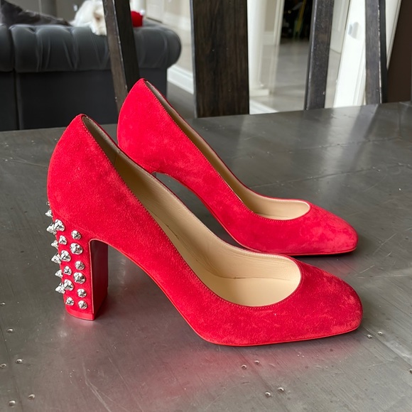 Christian Louboutin Shoes - Christian louboutin Donna stud red 85mm pump suede loubi spike sz 37